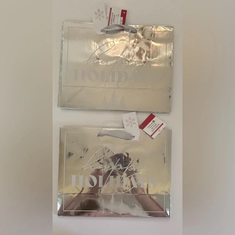 white & silver w/ a splash of blue snowflake gift bags & boxes-10 items NEW NWT
